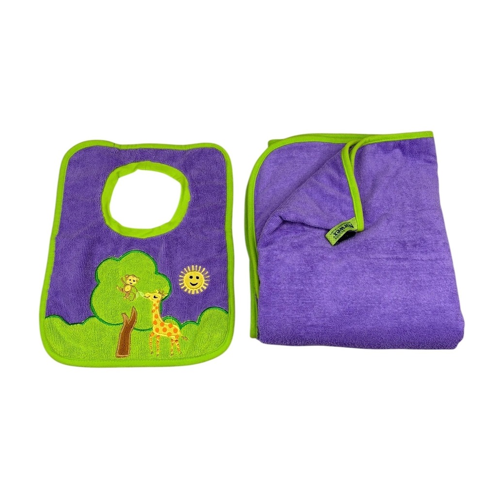 Norwex Baby Bib Towel Set Purple Lime Green‎ BacLock Microfiber Jungle Giraffe